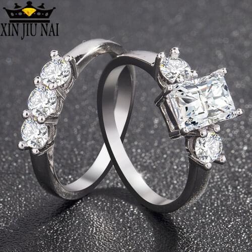Womens Couple Ring Double Ring Micro Inlaid Zirconium Moissanite Engagement Rings Paved Czech Zircon Bijoux Lady Love Ring