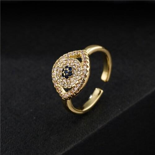 Lucky BLue/White CZ Stone Evil Eye Ring For Women Girl Gold Color Open Design Ring Adjustable Female Party Jewelry Accessories