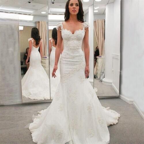 2020 Lace Applique Mermaid Wedding Dresses Sweep Train Wedding Gowns Bride Dresses Sweetheart robe de mariee vestidos de novia