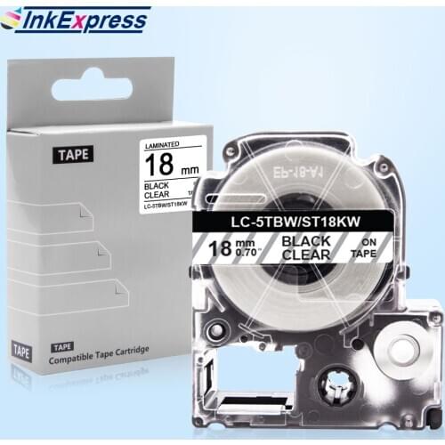 18mm ST18KW Tape For Epson ST18KW Black on Clear Label Tape King Jim LC-5TBN Printer Ribbon For Epson LW-300 LW-400 Label Maker