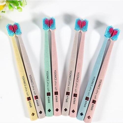 2pc Soft-bristle Heart Couple Brush Teeth Eco Friendly Adults Toothbrush