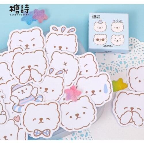45Pcs Cute White Bear Decorative Stickers Animal Cartoon Paper Sticker Kawaii Stickers Set Daily For School Stationery Supplies