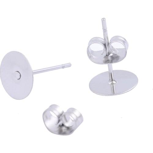 50pcs Stainless Steel Blank Earring Posts Studs 8mm Disc Base Bezels Gold Plated Diy Ear Backs For Jewelry Making