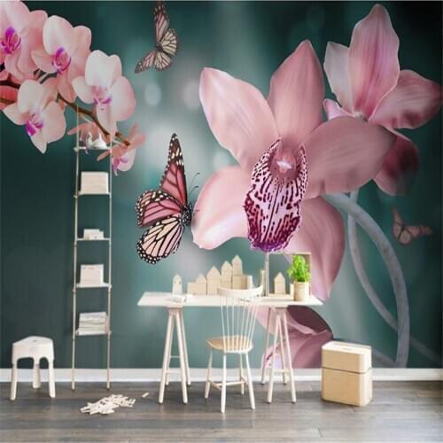 Beibehang large fresco modern beautiful butterfly orchid flower TV backdrop nonwovens super green wallpaper papel de parede