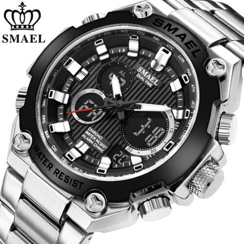 SMAEL Brand Men Military Sport Watches Mens LED Analog Digital Watch Male Army Stainless Steel Quartz Clock Relogio Masculino