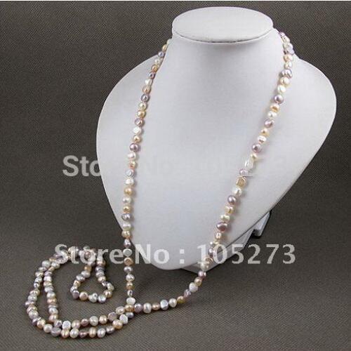 Long pearl necklace 48inchs 7-8mm white pink purple color Genuine freshwater pearl 3PCS/LOT HOT SALE free shipping A2126
