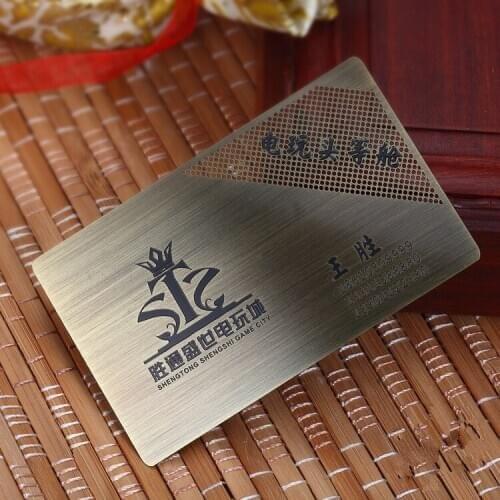 Etched brushed Green red bronze metal business cards