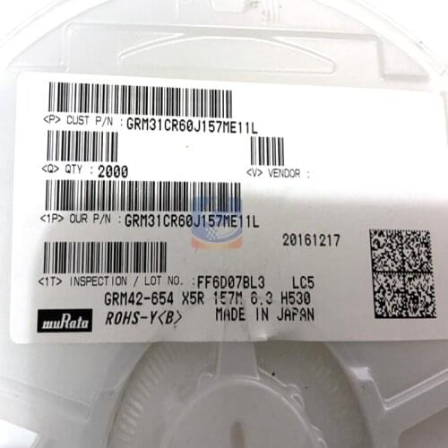 GRM31CR60J157ME11L SMD MLCC 1206 150uF(157) ±20% 6.3V Ceramic Capacitor GRM31CR61E226ME15L SMD MLCC 1206 22uF(226) ±20% 25V Ce