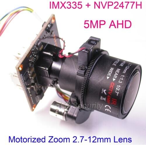 AHD 5MP , 4MP Motorized Zoom 2.7-12mm auto Focus Lens 1/2.8 STARVIS IMX335 CMOS NVP2477 CCTV camera module PCB board +OSD cable