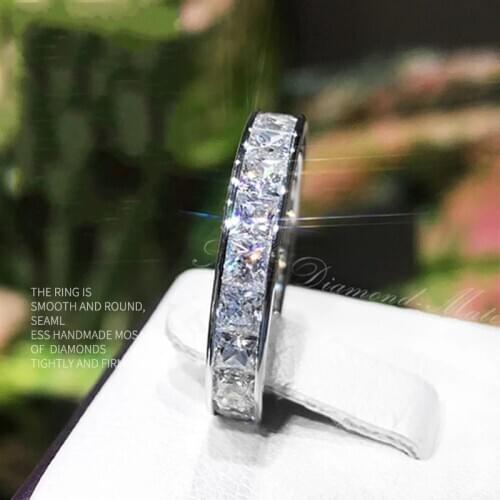 Luxury Pave Square Simulated Diamond 925 Sterling silver Rings for Women Real Eternity Engagement Wedding Band ring set Jewelry