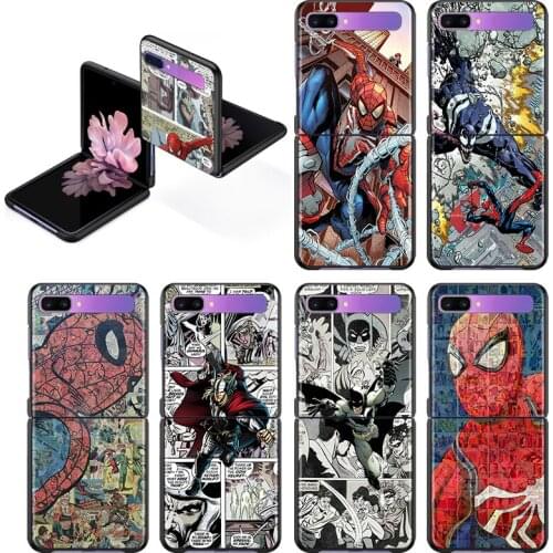 Marvel Comic Spider Man Case For Samsung Galaxy Z Flip 6.7" Flip3 5G Black PC Hard Phone Cover Segmented Protect Coque