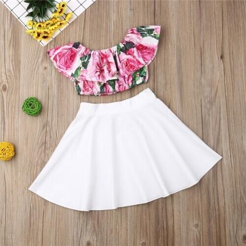Baby Girl Clothes Sets Toddler Baby Girls Floral Off Shoulder Summer Holiday Outfit Clothes Fashion Pleated Style Children Sets