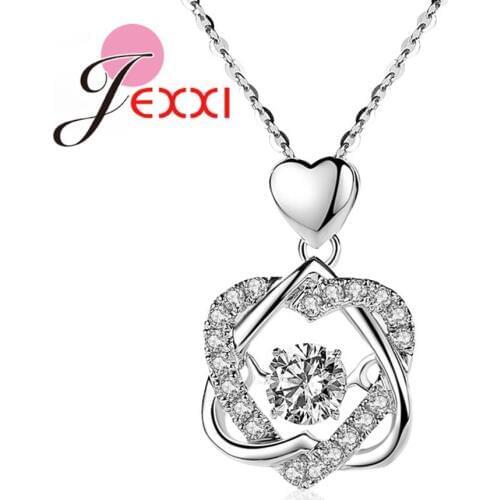 Korean Trend Brand Wedding Charm Women 925 Sterling Silver Heart Shape Rhinestone Crystal Pendant Chain Necklaces Gift Jewelry