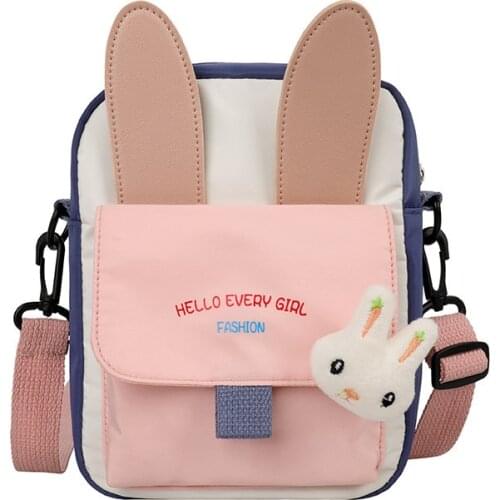 Rabbit Plush Pin Free Gift Small Bag Women Lovely Nylon Bag Womens Crossbody Bag Mobile Phone Bag Girls Shoulder Bag Bolsa Sac