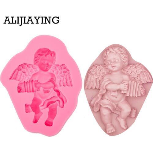M0537 E-Clan food-grade silicone Cute Angel Boy With Electronic Organ Shape 3D Silicone Cake Mold Fondant Cake Tools