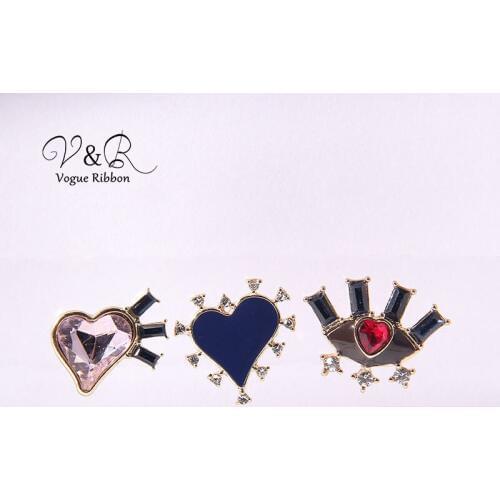 Cute Enamel Heart Eye Shape Brooch Pin Set Of 3 Pieces With Pink Red Black Heart Stones, Gold Filled Brooch Pin Set Accessories