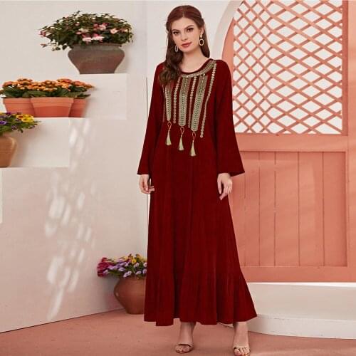 Fashion Embroidery Muslim Dress Abaya Kaftan Muslim Hijab Dress Abaya female Islamic Robes Tassel Caftan Dubai Djellaba wy53