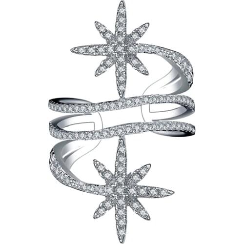 Fashion Double Meter Star Open Rings Long Wide David Star Aaa Zircon Woman Party Ring Anillos Mujer Zk30