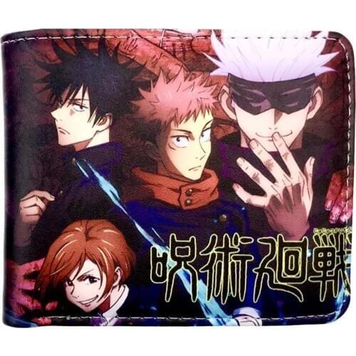 Cartoon anime Jujutsu Kaisen Men Bifold PU Leather Wallet Coin Pocket Card Holder