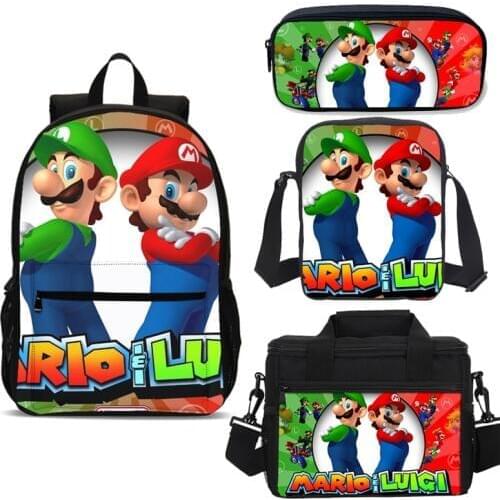 4pcs Super Mario Cute Bookbags Set With Lunch Box Children School Bags Backpack Teenager Boys Girls Kit Mochila Escolar Infantil