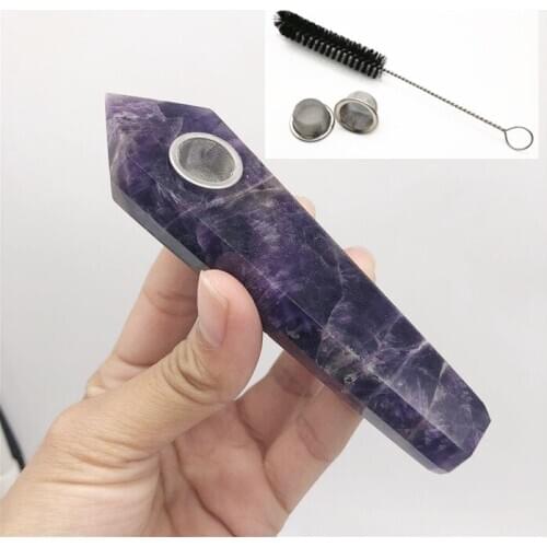 Natural Dream Amethyst Quartz Crystal Smoking Pipe Rock Cigarette Holder Purple+3+ 1pc