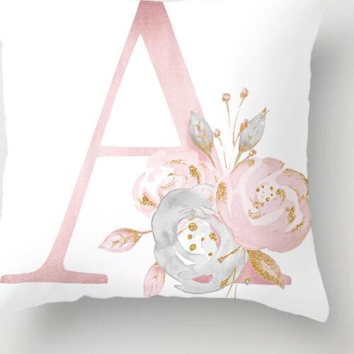 26 Alphabet Initials Cushion Covers Pink Rose Flower With English Letters HOME LOVE Throw Pillow Cover Sofa Decoration