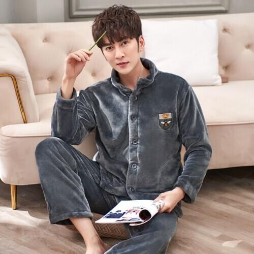 Mens Plus Size Autumn Winter Pajamas Suits 2PCs Coral Velvet Male Thick Keep Warm Luxurious Noble Style Homewear халат мужской