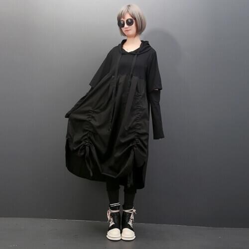 New Harajuku Solid Black Womens Hoodies Pullover Long Sleeve Lace Up Loose Fit Sweatshirt Hip Hop Rock Autumn Clothes Women 2020