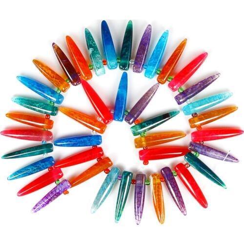 Wholesale Pendants 1 Strand Colorful Raw Quartz Crystal Long Point Pendants Rock Top Drilled Electroplated Quartz Stone Beads