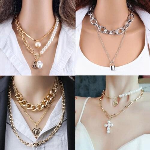 Choker For Women Necklace Gothic Sweater Necklace Female Multilayer Lock Drop Necklace Punk Hip Hop statement Jewelry 2020 gifts