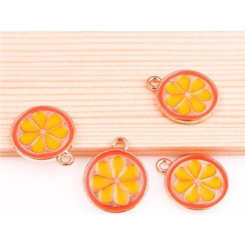 10pcs 18*15mm Alloy Enamel Drop Oil yellow Lemon slices fruit golden Pendant Findings Charms for DIY Necklace Accessories Making