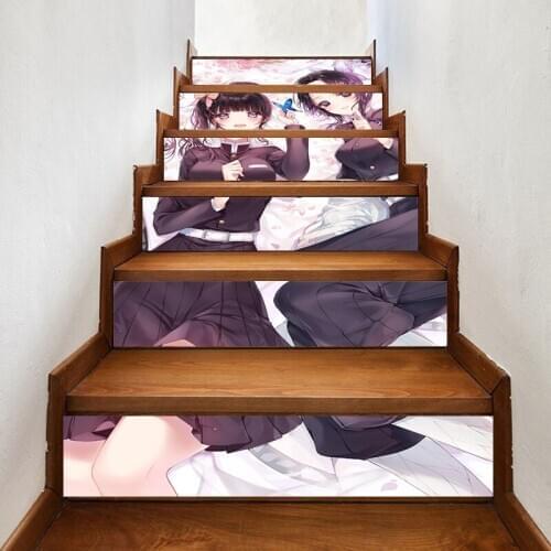 PVC Waterproof Art Animation Home Decor Decal Stair Floor 3D Kochou Shinobu Print Sticker Demon Slayer Self Adhesive Diy Paper