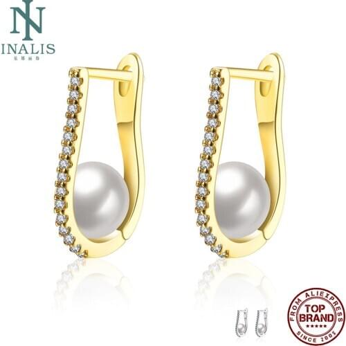 INALIS Copper Clip Earrings For Women Inlaid Zircon And Imitation Pearl Party Earring Fashion Trend Simple Jewelry New Arrival