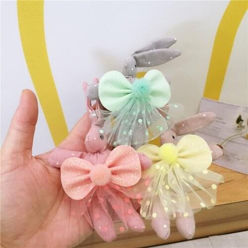 3Pcs 7*12CM Mesh Kawaii Rabbit Bowknot Applique for DIY Clothes Shoes Hat Headwear Clips Crafts Decor Patches