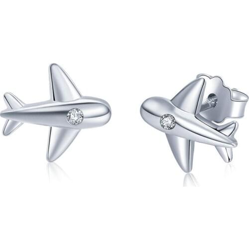 Freedom Tiny Aircraft Studs Ear Fashion 925 Sterling Silver Simple Stud Earrings For Women Female Accessories Jewelry