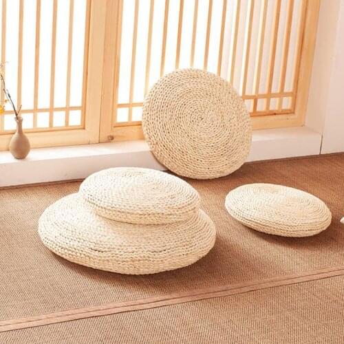 Tatami Futon Meditation Round Cushion 30cm 40cm Yoga Circle Corn Husk Straw Braid Mat Japanese Style Cushion with Silk Wadding