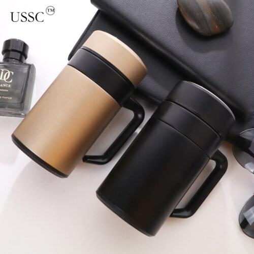 USSC 304 Stainless Steel Thermos Cup Tea Making Office Cup With Handle Tea Leakage Mens And Womens Business Gifts HZ011