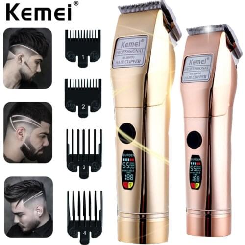 Kemei KM-2850 Barberology Hair Clipper LCD Display Hair Trimmer USB Cordless Hair Cutting Machine Stagger-tooth Adjustable Blade