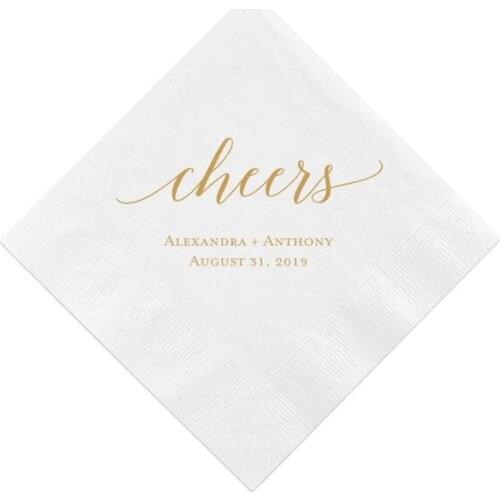 Cheers! Personalized Wedding Napkins, Rehearsal Dinner, Engagement Party, Custom Bar Napkins, Custom Wedding Napkins 50pcs
