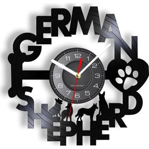 German Shepherd Vinyl CD Disc Black Hanging Wall Clock Deutscher Schferhund LED Backlight Modern Design Color Changing Watches