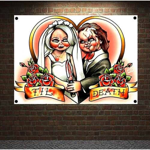 TIL DEATH Vintage Tattoo Banners Canvas Painting Wall Art Print Posters Home Decor Mural Hanging Flag 4 Gromments in Corners