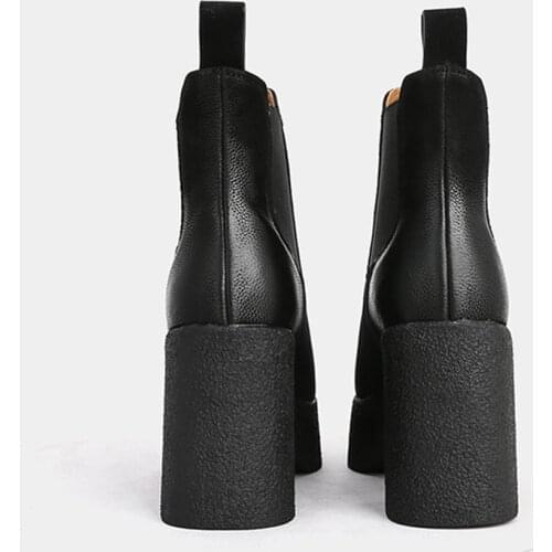 MUMANI Woman‘s Modern Boots Square Heel Genuine Leather Chelsea Martin Boots Square Toe Platform Slip On High Heel ANKLE Boots