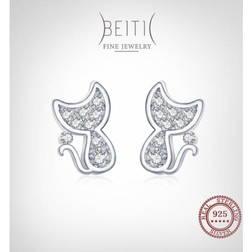 Beitil Fashion 925 Sterling Silver Lovely Cat Stud Earrings For Women Anti-Allergy Animal Ear Pin Fine Jewelry Kids Gift