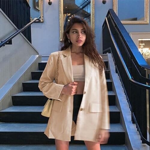 Women’s Fashion Solid Color Personality Single-breasted Loose Long Sleeve Blazer Womens Tailored Coat Streetwear Office Lady
