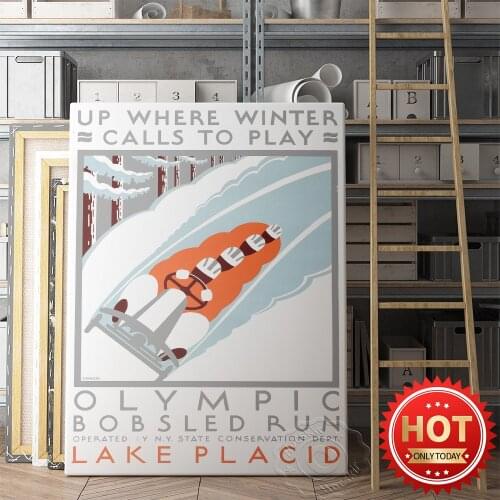 Winter Bobsled Run Prints Poster, Vintage Art, Speed Match Wall Art, Lake Placid Match Vintage Art, Sports Competition Poster