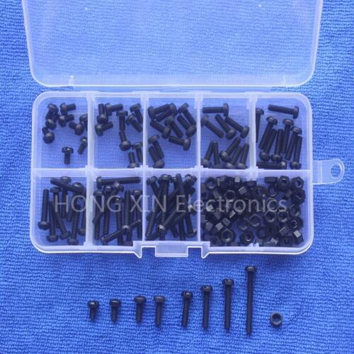 160Pcs Black Metric M3 5/6/8/10/12/15/18/25mm Nylon Screws Assortment Stand-off Nylon Screws Bolt & Nuts Kit
