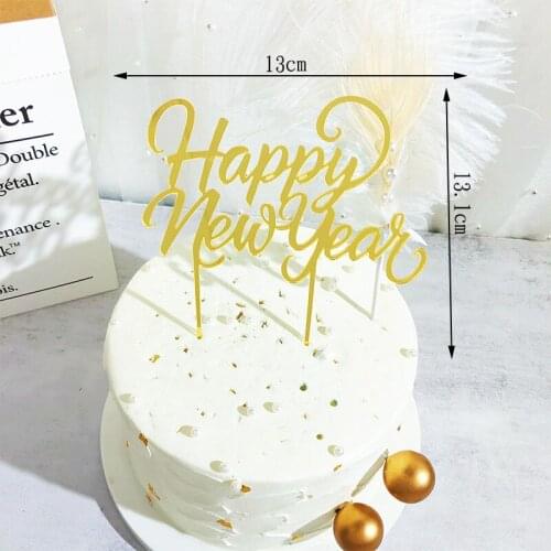 Happy New Year Acrylic Cake Toppers Gold Star Christmas Dessert Baking Toppers New Year Party Cake Decorations Supplies New 2022