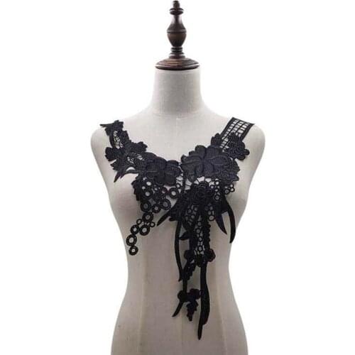 5Pcs Embroidery Lace Applique Floral White Black Neckline DIY Crafts Embellishment for Sewing Clothing