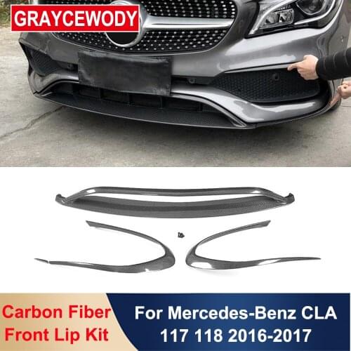 4 Piece/set Real Carbon Fiber Car Front Lip Bumper Shovel Spoiler Exterior Decoration For Mercedes-Benz W117 CLA Sport 2016-2017