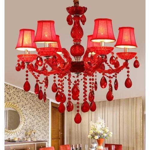 Free Shipping European Pendant lamp Lustre Light Lovly Red 6arms Decorative Chandelier Light Fixture E14 Decoration Chandelier